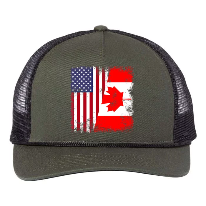 Half Canadian Flag Vintage Canada Usa Gift Great Gift Retro Rope Trucker Hat Cap