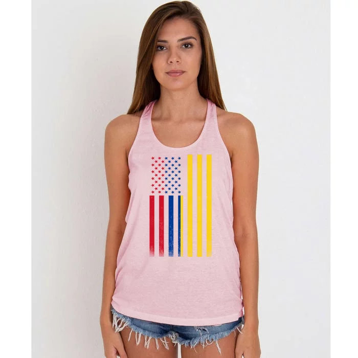 Half Colombian Flag Vintage American Inside Me Usa Gift Women's Knotted Racerback Tank