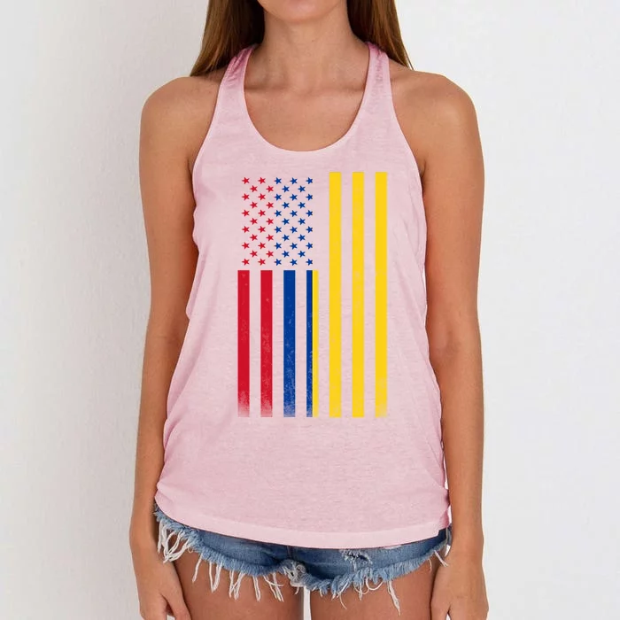 Half Colombian Flag Vintage American Inside Me Usa Gift Women's Knotted Racerback Tank