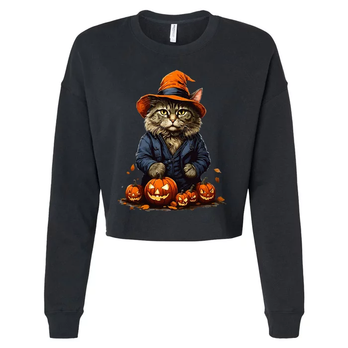 Halloween cats funny cat Halloween Cropped Pullover Crew