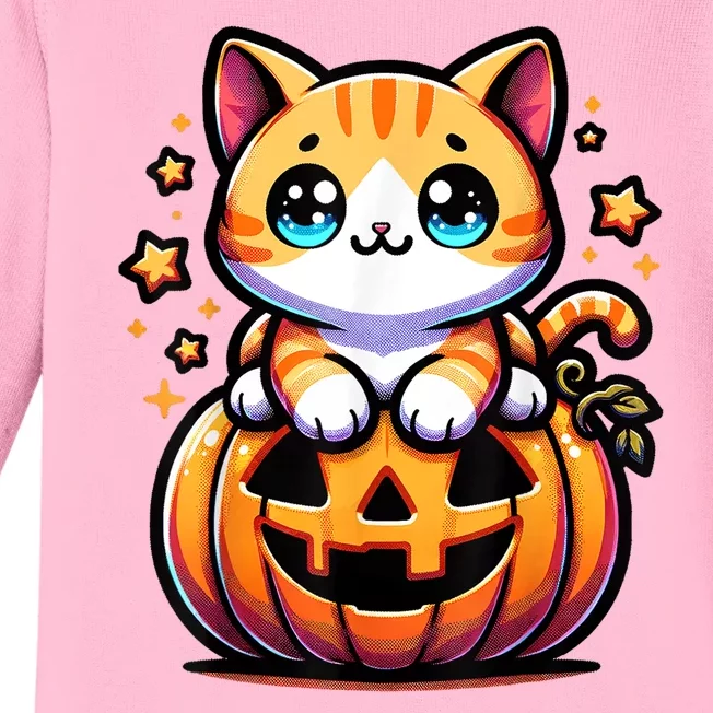 Halloween Cat Funny Fall Pumpkin Cat Lover Cute Baby Long Sleeve Bodysuit