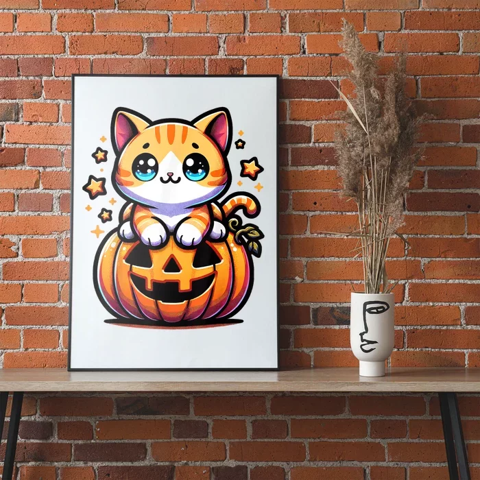 Halloween Cat Funny Fall Pumpkin Cat Lover Cute Poster