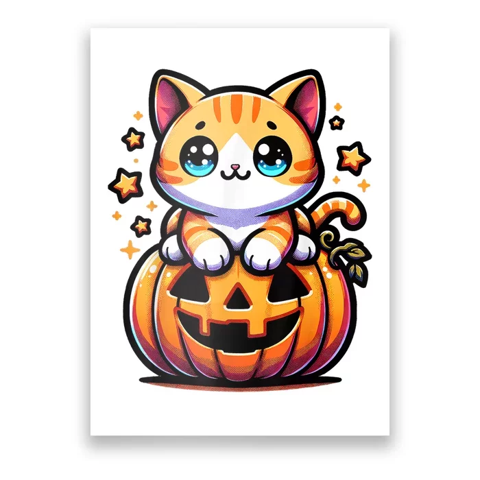 Halloween Cat Funny Fall Pumpkin Cat Lover Cute Poster