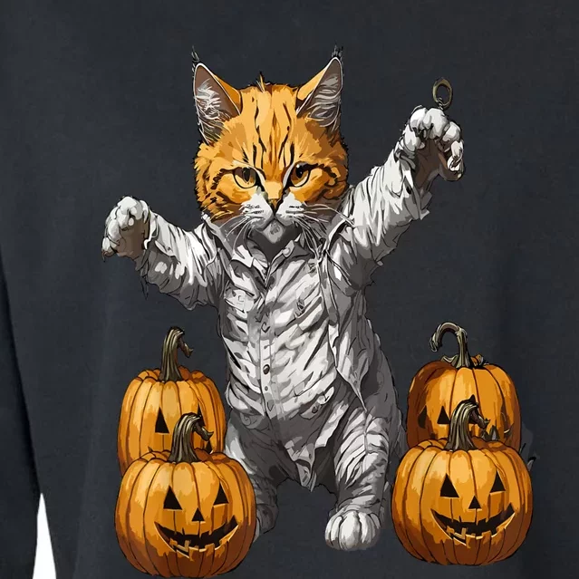 Halloween Cats Funny Cat Halloween Cropped Pullover Crew