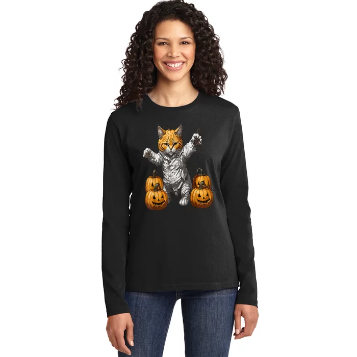 Halloween Cats Funny Cat Halloween Ladies Long Sleeve Shirt