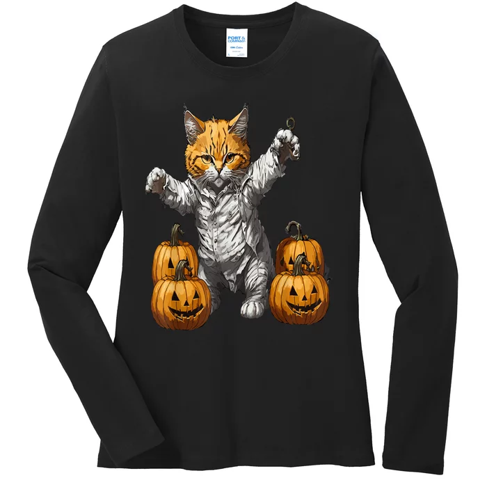 Halloween Cats Funny Cat Halloween Ladies Long Sleeve Shirt