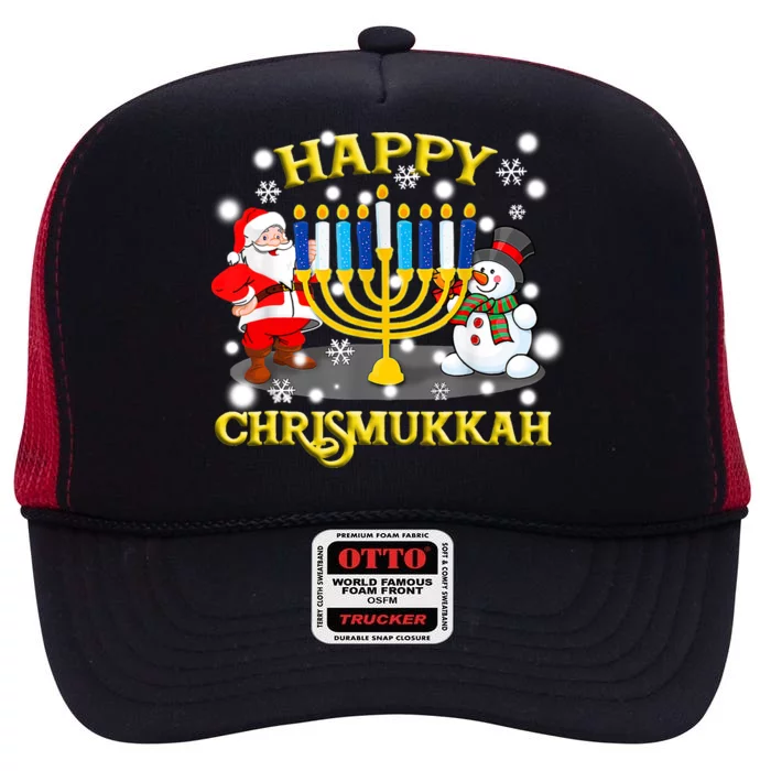 Happy Chrismukkah Funny Hanukkah Christmas Jewish Holiday High Crown Mesh Trucker Hat