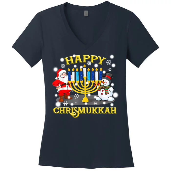 Happy Chrismukkah Funny Hanukkah Christmas Jewish Holiday Women's V-Neck T-Shirt