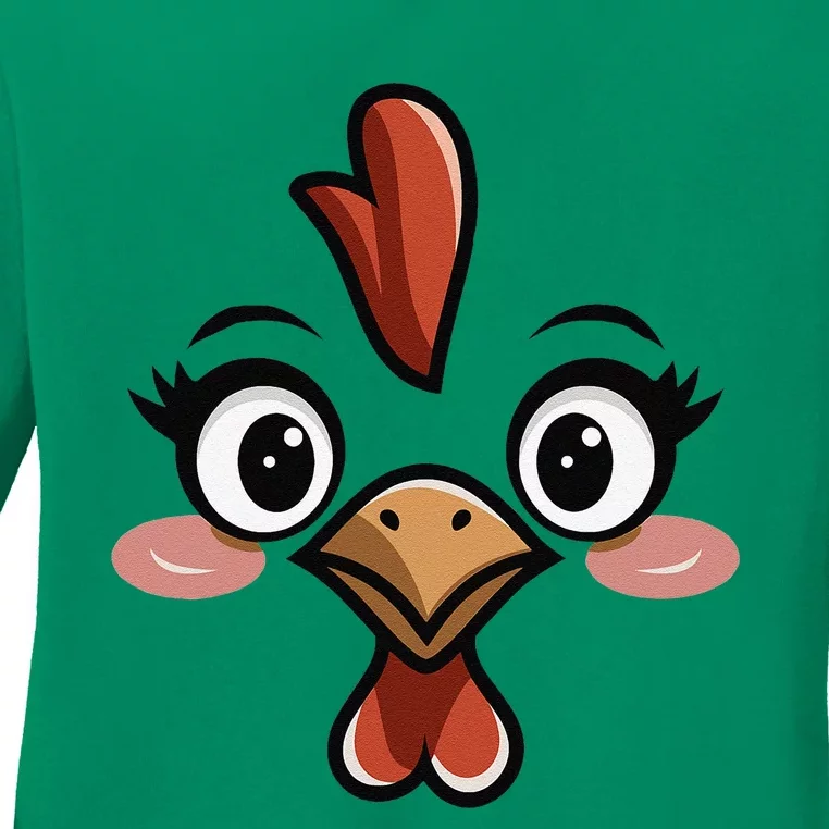 Halloween Chicken Face Cute Hen Themed Gift Ladies Long Sleeve Shirt