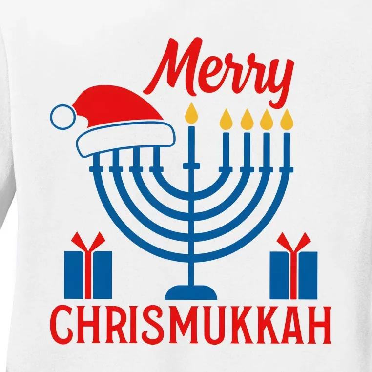 Happy Chrismukkah Funny Hannukkah Jewish Holiday Ladies Long Sleeve Shirt