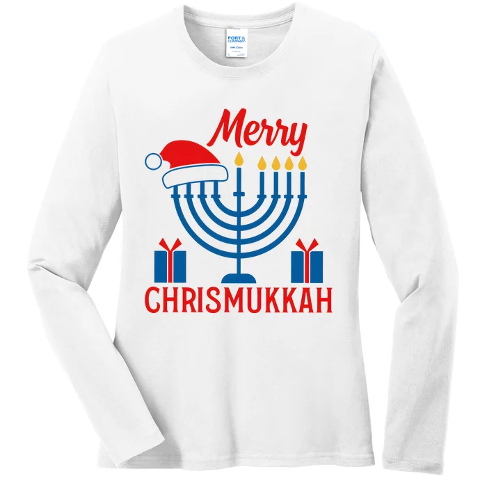 Happy Chrismukkah Funny Hannukkah Jewish Holiday Ladies Long Sleeve Shirt