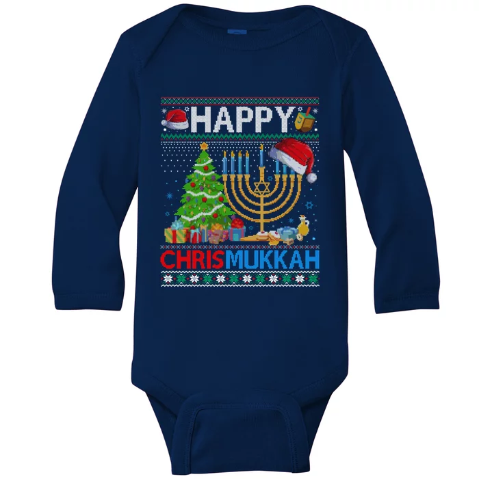 Happy Chrismukkah Funny Jewish Christmas Hanukkah Chanukah Baby Long Sleeve Bodysuit