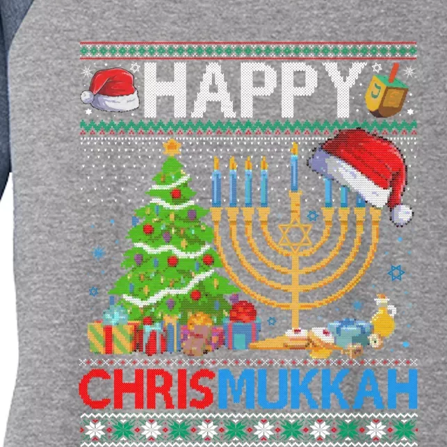 Happy Chrismukkah Funny Jewish Christmas Hanukkah Chanukah Women's Tri-Blend 3/4-Sleeve Raglan Shirt