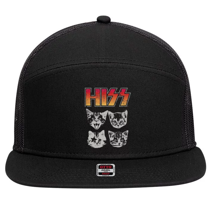 HISS Cat Funny Cats Kittens Rock Music Cat Lover Hiss 7 Panel Mesh Trucker Snapback Hat