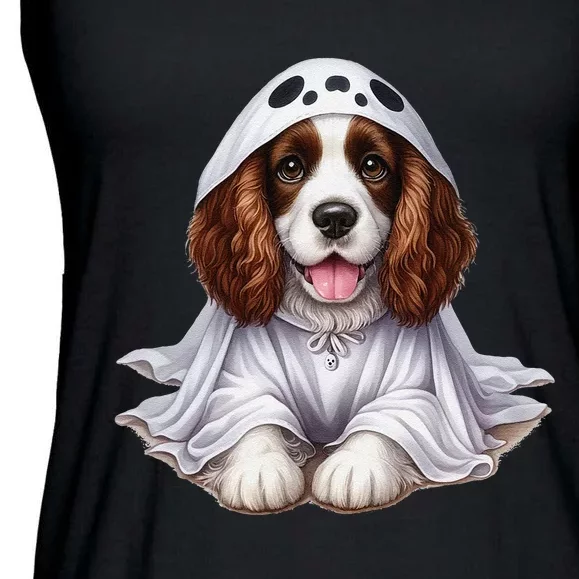 Halloween Costume Funny Ghost Dog English Springer Spaniel Ladies Essential Flowy Tank