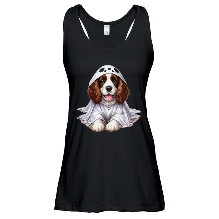 Halloween Costume Funny Ghost Dog English Springer Spaniel Ladies Essential Flowy Tank