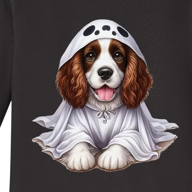 Halloween Costume Funny Ghost Dog English Springer Spaniel Baby Long Sleeve Bodysuit