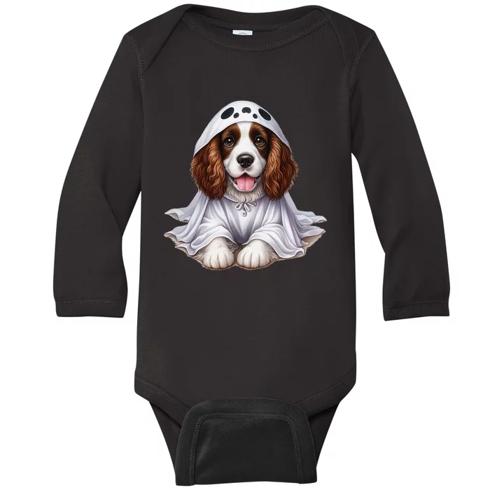 Halloween Costume Funny Ghost Dog English Springer Spaniel Baby Long Sleeve Bodysuit