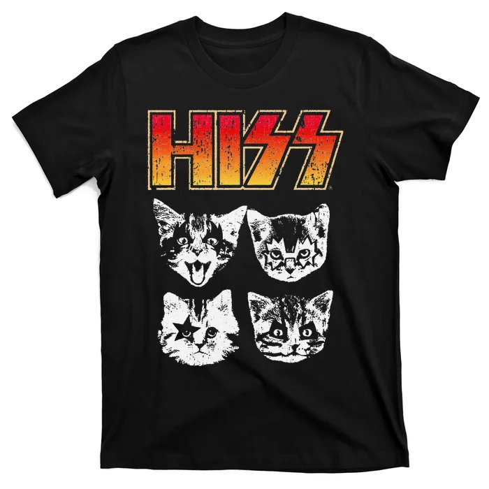 HISS Cat Funny Cats Kittens Rock Music Cat Lover Hiss T-Shirt