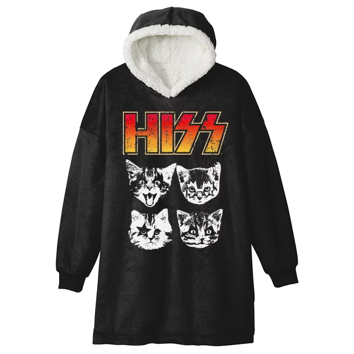 HISS Cat Funny Cats Kittens Rock Music Cat Lover Hiss Hooded Wearable Blanket