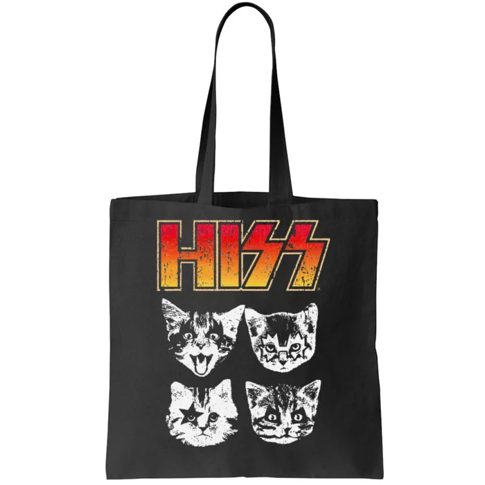 HISS Cat Funny Cats Kittens Rock Music Cat Lover Hiss Tote Bag