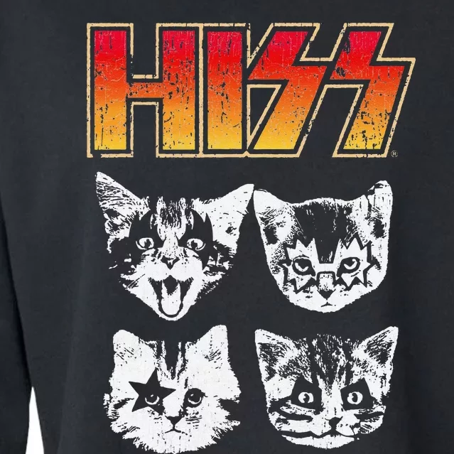 HISS Cat Funny Cats Kittens Rock Music Cat Lover Hiss Cropped Pullover Crew