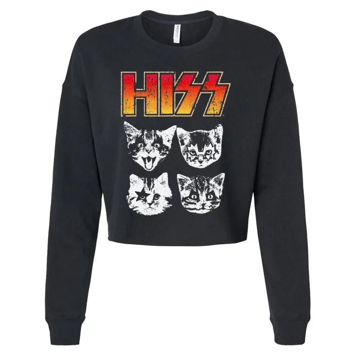 HISS Cat Funny Cats Kittens Rock Music Cat Lover Hiss Cropped Pullover Crew