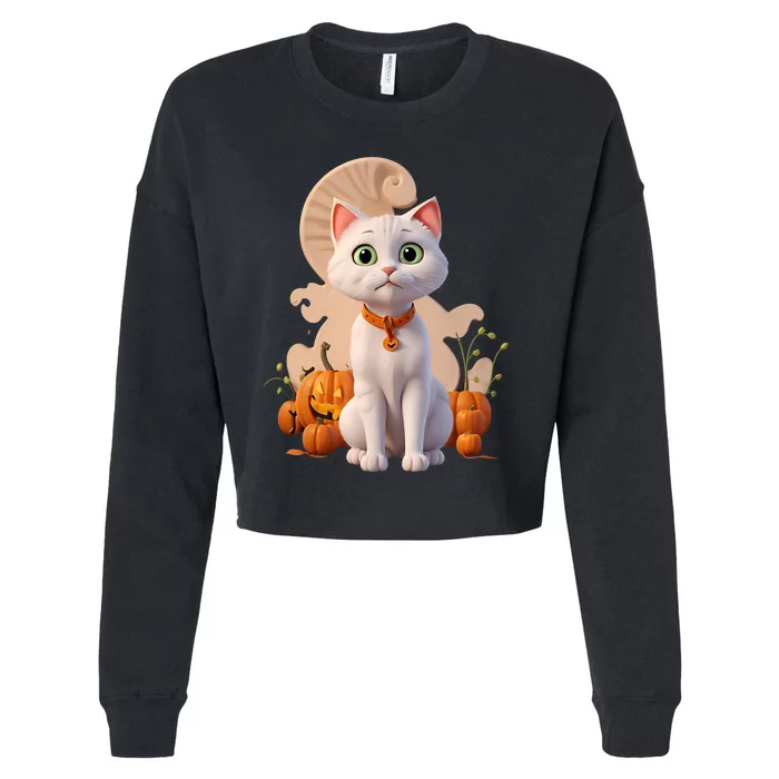 Halloween Cats Funny Cat Halloween Cropped Pullover Crew