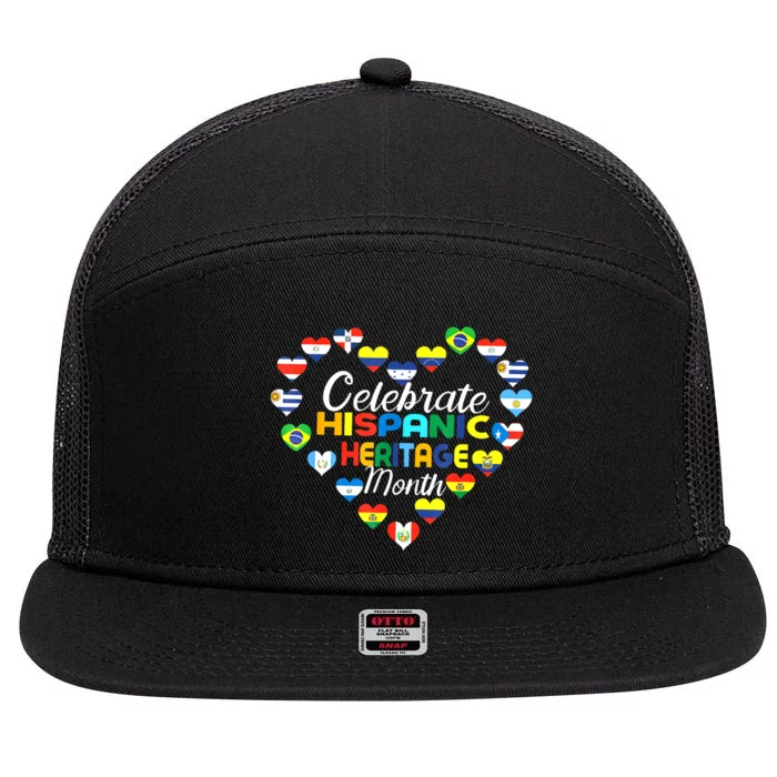 Hispanic Countries Flags Celebrate Hispanic Heritage Month 7 Panel Mesh Trucker Snapback Hat