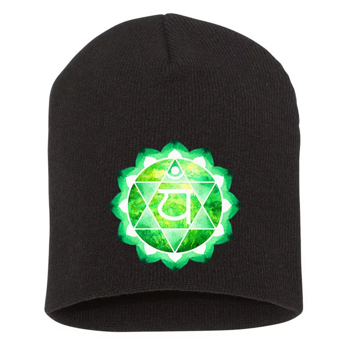 Heart Chakra Green Watercolor Lotus Mandala Yoga OM Short Acrylic Beanie