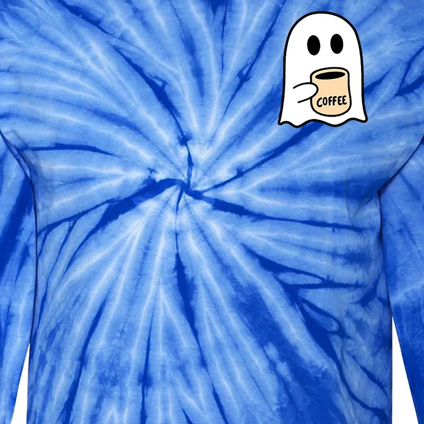 Halloween Costume Ghost Drinking Coffee Funny Coffee Lover Gift Tie-Dye Long Sleeve Shirt