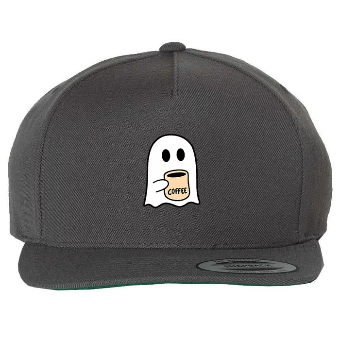 Halloween Costume Ghost Drinking Coffee Funny Coffee Lover Gift Wool Snapback Cap