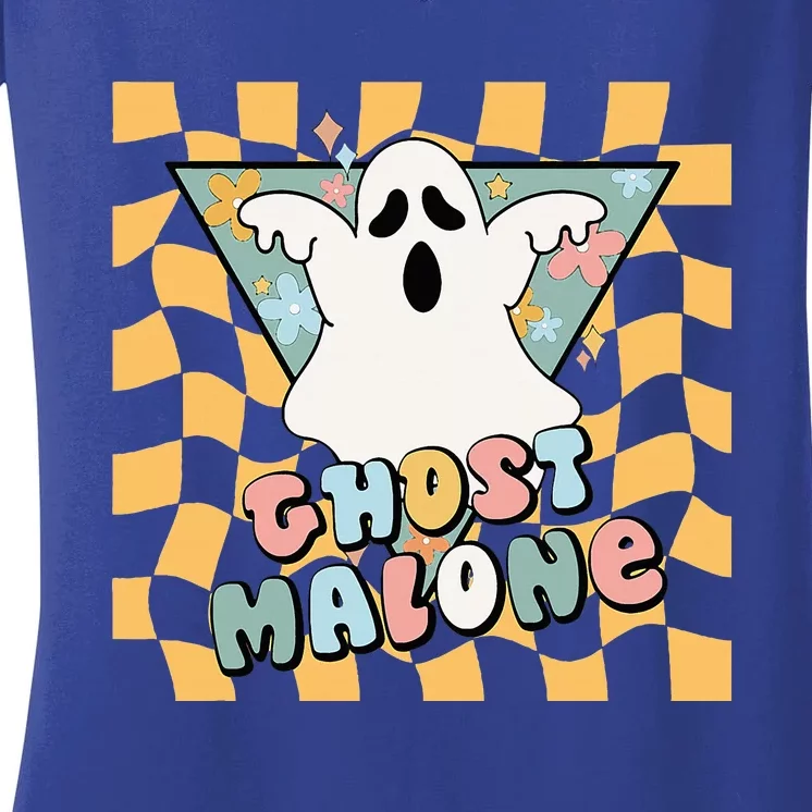 Halloween Cute Ghost Malone Parody Post Cool Hip Hop Joke Women's V-Neck T-Shirt