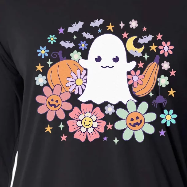 Halloween Cute Ghost Jack O Lantern Pumpkin Spider Bats Moon Cooling Performance Long Sleeve Crew