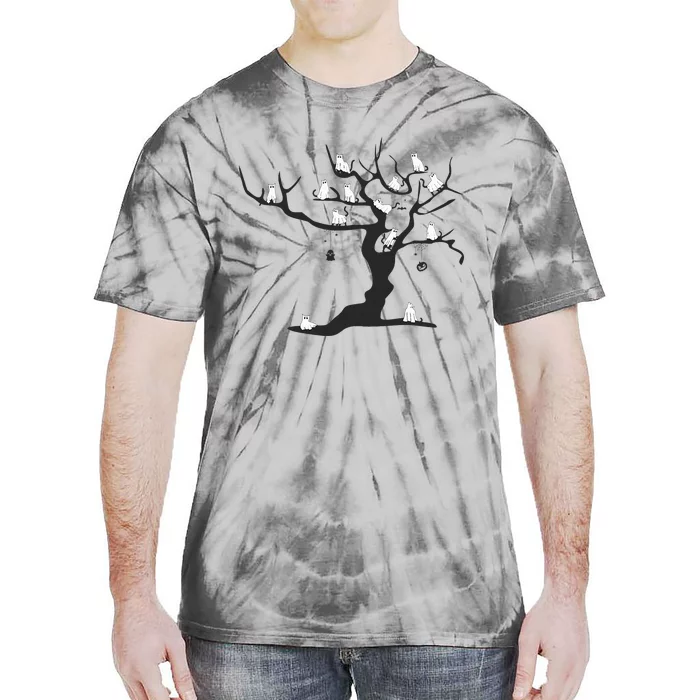 Halloween Cute Ghost Kitty Cats on a Tree Tie-Dye T-Shirt