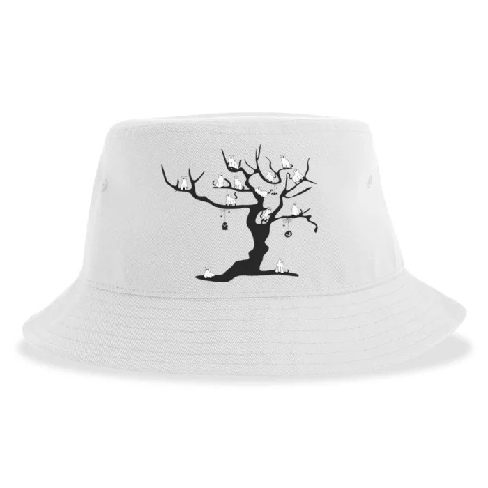 Halloween Cute Ghost Kitty Cats on a Tree Sustainable Bucket Hat