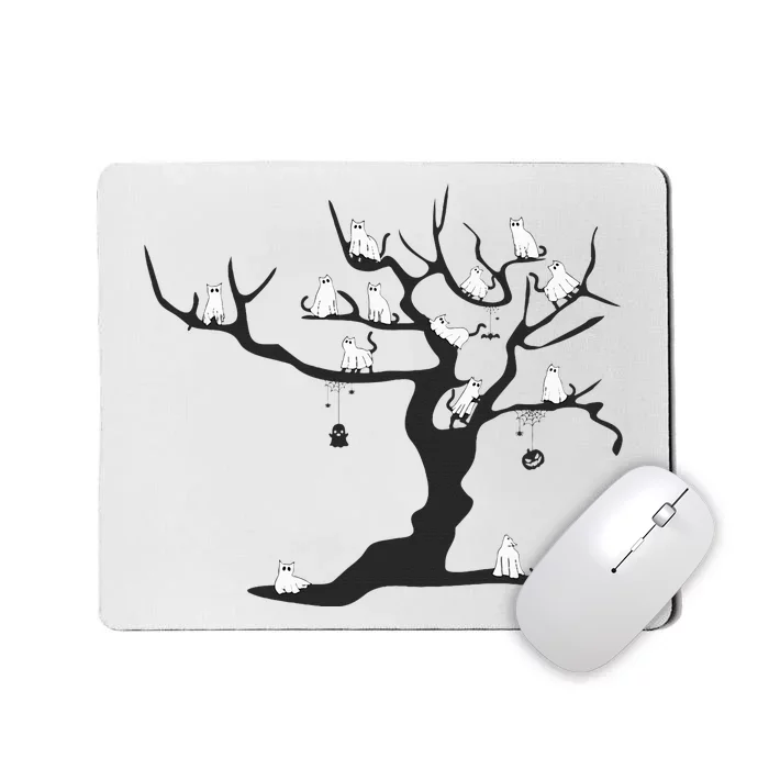 Halloween Cute Ghost Kitty Cats on a Tree Mousepad