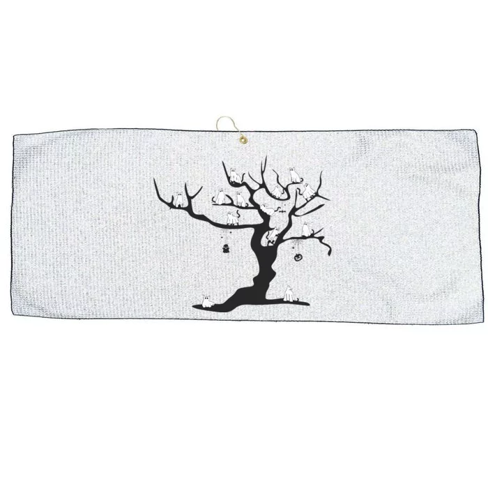 Halloween Cute Ghost Kitty Cats on a Tree Large Microfiber Waffle Golf Towel