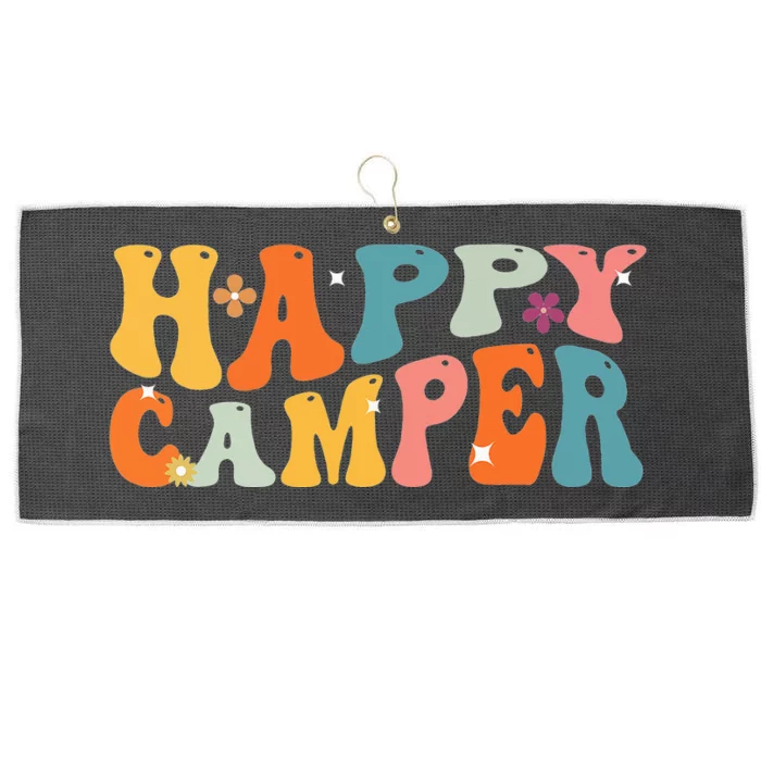 Happy Camper Groovy Camping Lover Outdoor Activities Camper Large Microfiber Waffle Golf Towel