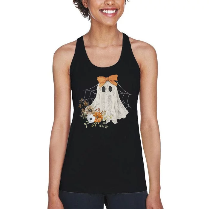 Halloween Coquette Ghost Flower Ghost Spooky Lace Ghost Gift Women's Racerback Tank