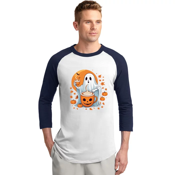 Halloween Cute Ghost Ing Pumpkin Spice Latte Coffee Cool Gift Baseball Sleeve Shirt