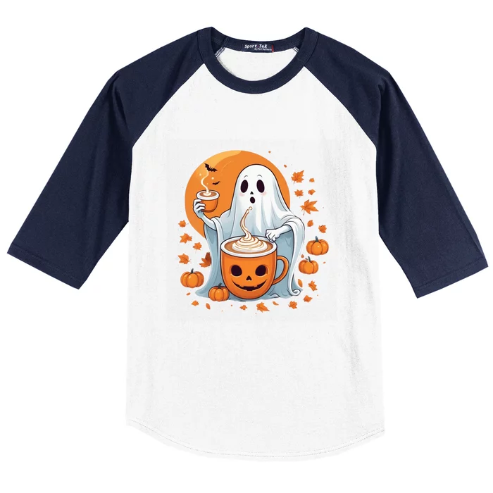 Halloween Cute Ghost Ing Pumpkin Spice Latte Coffee Cool Gift Baseball Sleeve Shirt