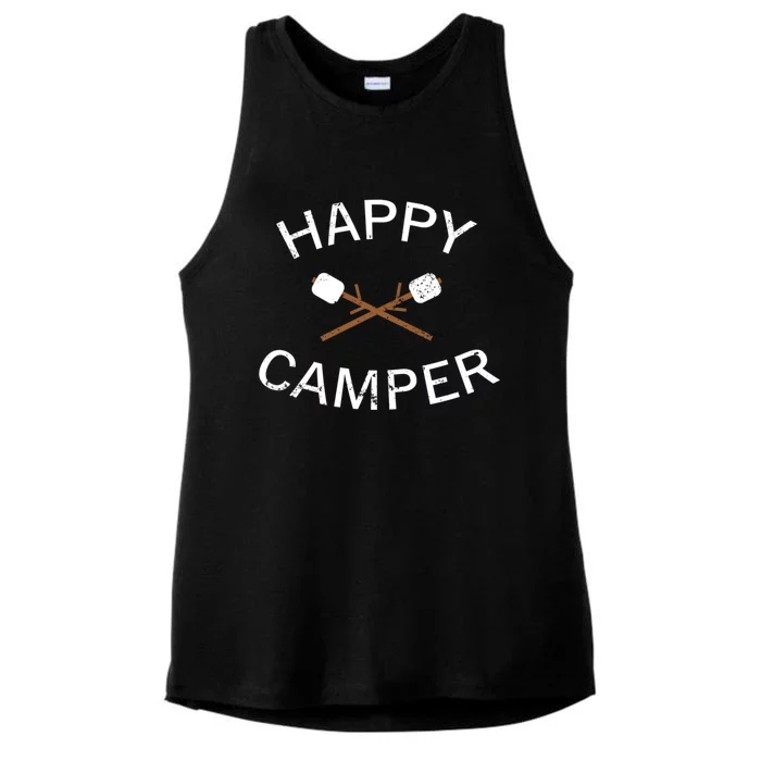 Happy Camper Gift Roasting Marshmallows Gift Ladies Tri-Blend Wicking Tank