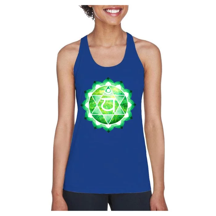 Heart Chakra Green Watercolor Lotus Dala Yoga Om Gift Women's Racerback Tank