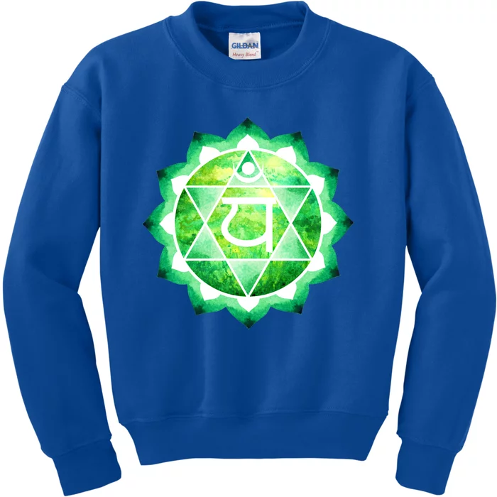 Heart Chakra Green Watercolor Lotus Dala Yoga Om Gift Kids Sweatshirt