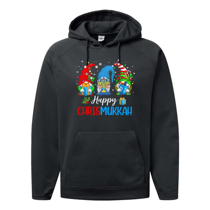 Happy Chrismukkah Gnomes Merry Christmas And Happy Hanukkah Performance Fleece Hoodie