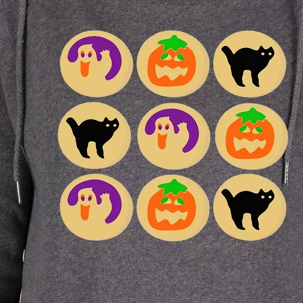 Halloween Cookies Ghost Pumpkin Cat Halloween Sugar Cookie Womens Funnel Neck Pullover Hood