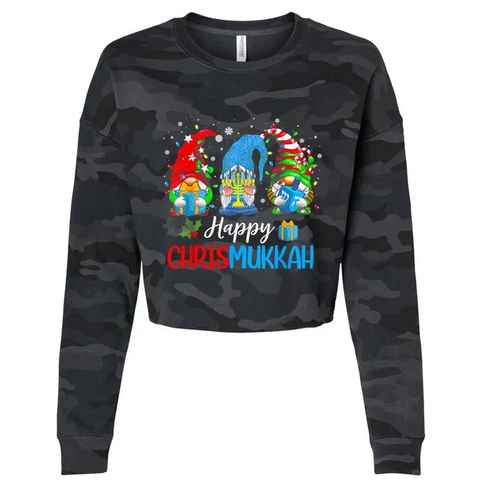 Happy Chrismukkah Gnomes Merry Christmas And Happy Hanukkah Cropped Pullover Crew