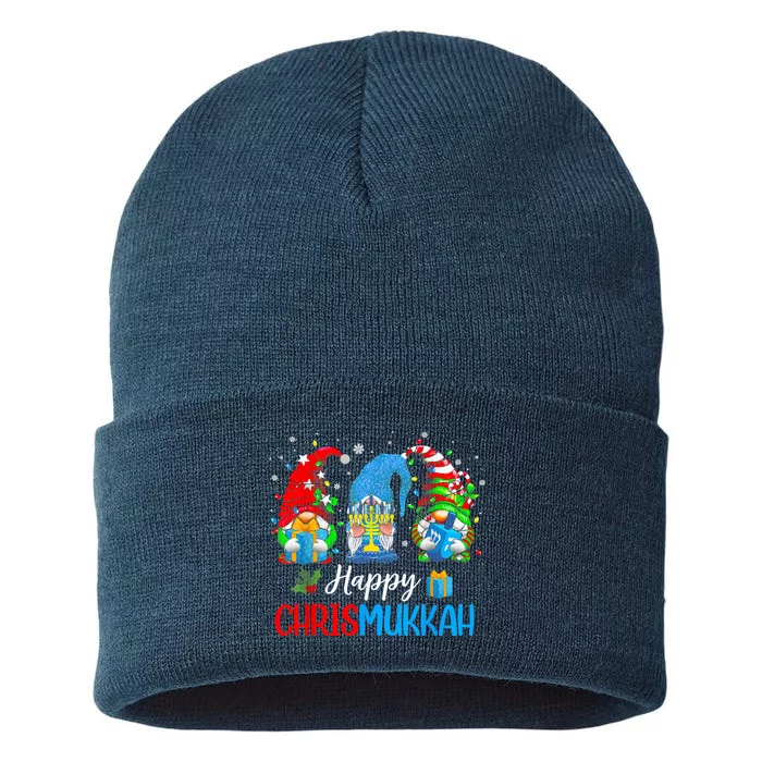 Happy Chrismukkah Gnomes Merry Christmas And Happy Hanukkah Sustainable Knit Beanie