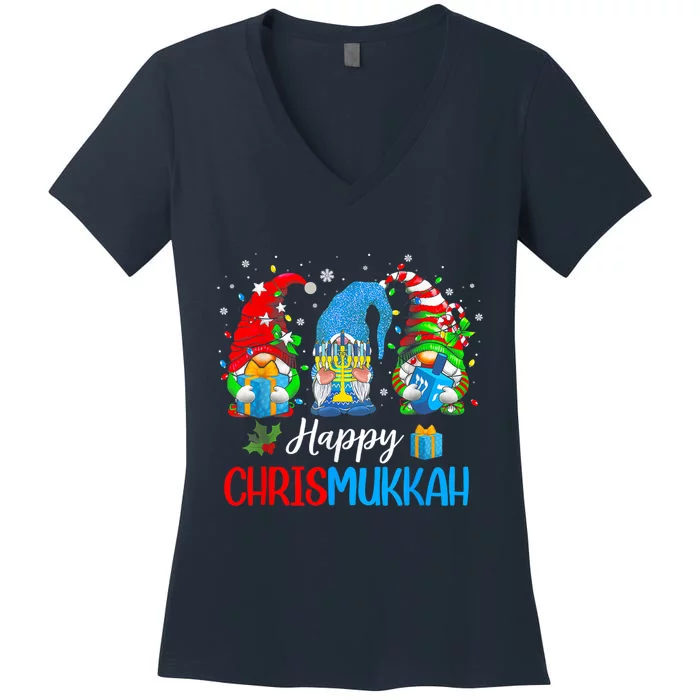 Happy Chrismukkah Gnomes Merry Christmas And Happy Hanukkah Women's V-Neck T-Shirt